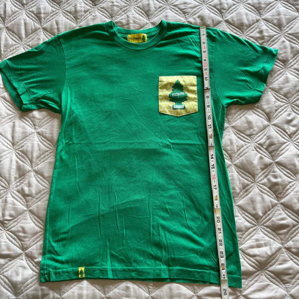 Little Tree Air Freshener Green Graphic advertising T-Shirt with Plaid Pocket